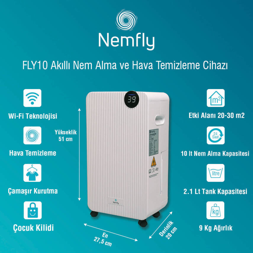 FLY10 Akıllı ( Wi-Fi ) Nem Alma ve Hava Temizleme Cihazı - 2