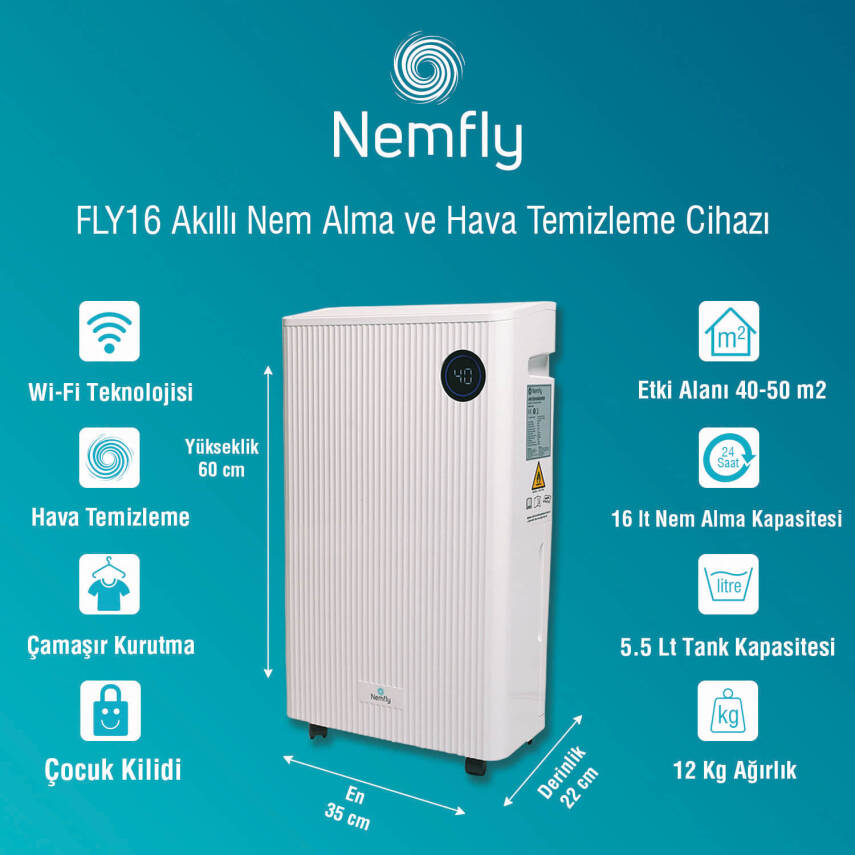 FLY16 Akıllı ( Wi-Fi ) Nem Alma ve Hava Temizleme Cihazı - 2