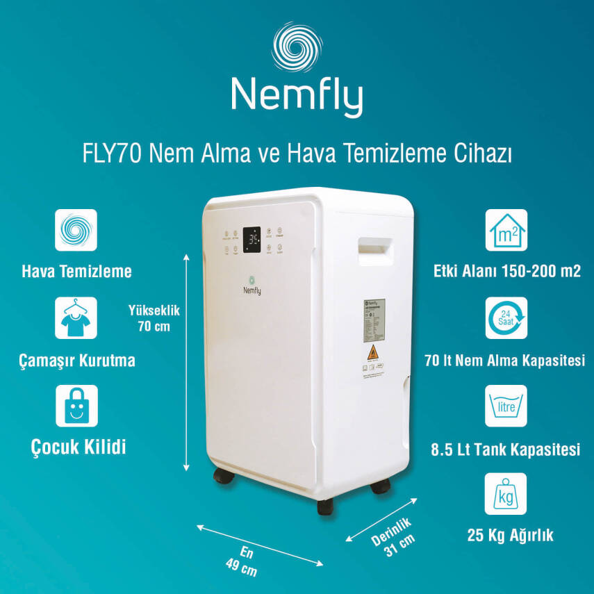 FLY70 Nem Alma ve Hava Temizleme Cihazı - 6